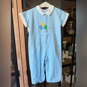 1980s Vintage Baby coverall appliqué candy toddler boy collar jumpsuit smock